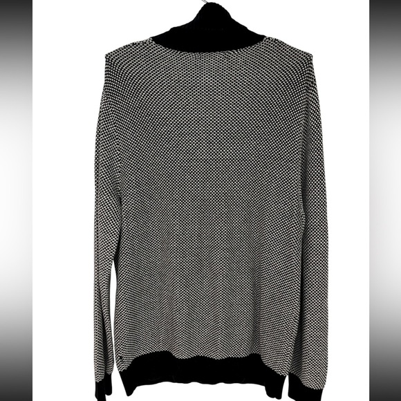 VINTAGE Nautica 100% Cotton Black and White Knit Patterned Turtleneck Sweater - Picture 9 of 11